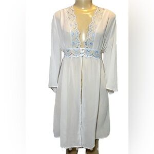 NWT Linea Donatella White Sheer Light Blue Nightgown Robe Size Small/Medium